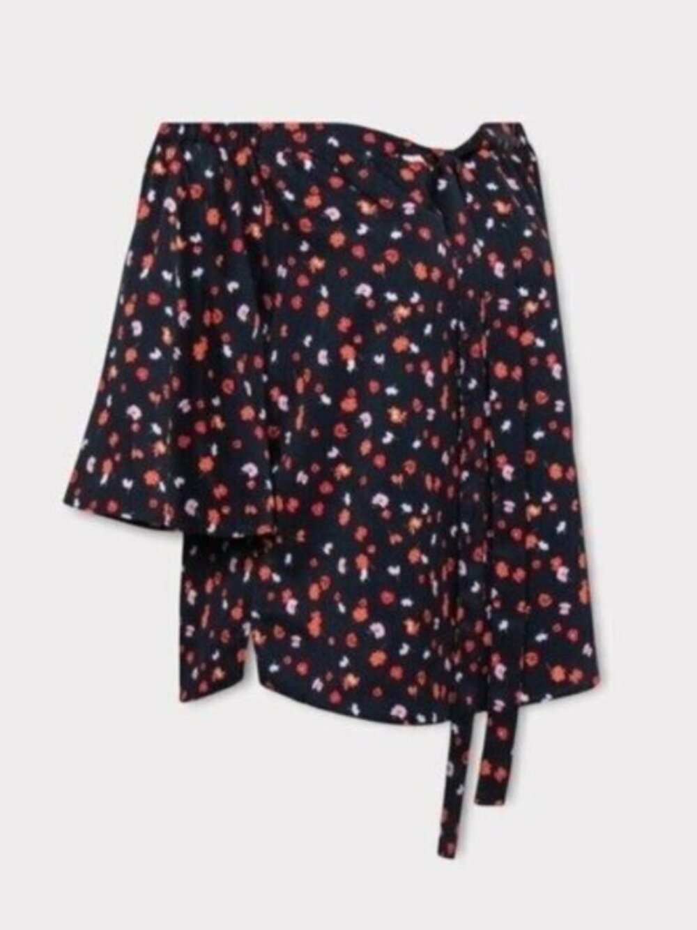 7 For All Mankind NWT Navy & Red Floral Print Off The Shoulder Blouse Size XS - Picture 11 of 11